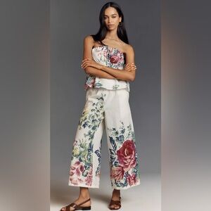 Anthropologie Somerset Strapless Blouse and Somerset PullOn Pants Linen Edition